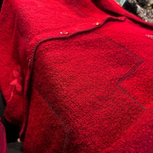Vintage Red Embroidered Beaded Cardigan Womens L Sparkly Cozy Cabin Grandma Core - Picture 6 of 8
